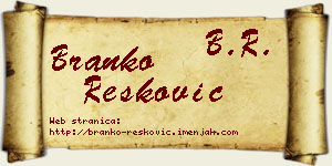 Branko Resković vizit kartica